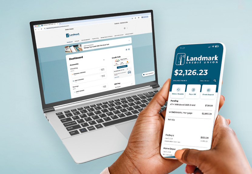 Landmark Digital Banking experience on a desktop and mobile device