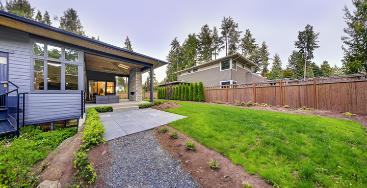 A well-maintained and contemporary manicured lawn.